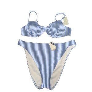 Abercrombie & Fitch Blue and White Striped Bikini